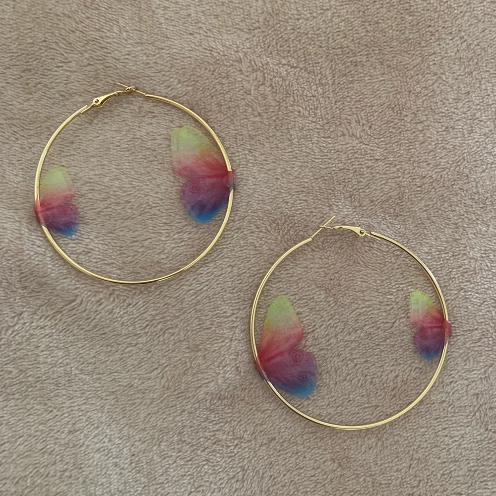 Multi Color Butterfly Hoop Earrings - Picture 1 of 1
